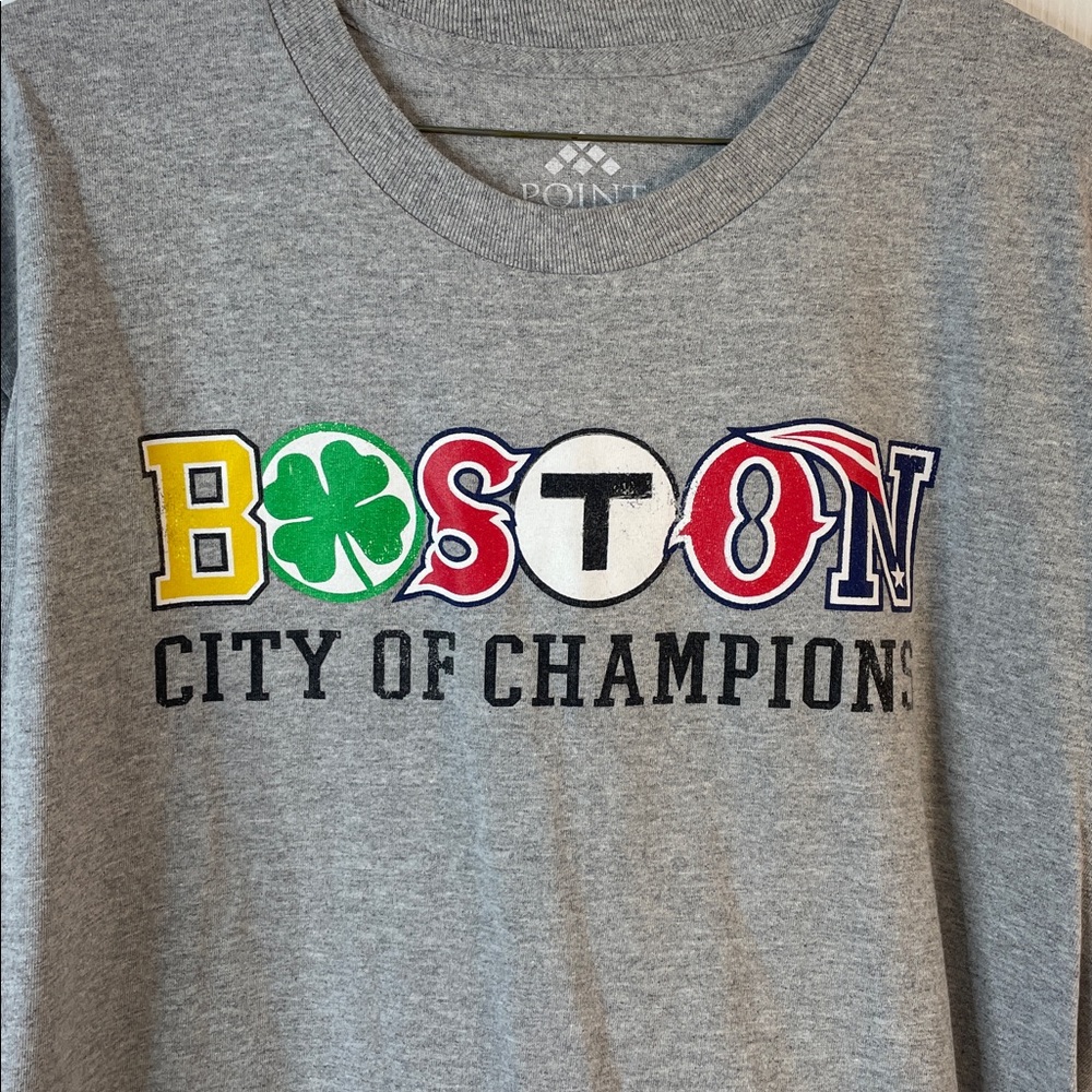 Gray Boston City of Champions T-Shirt for die hard Boston sports fan. No Yankees